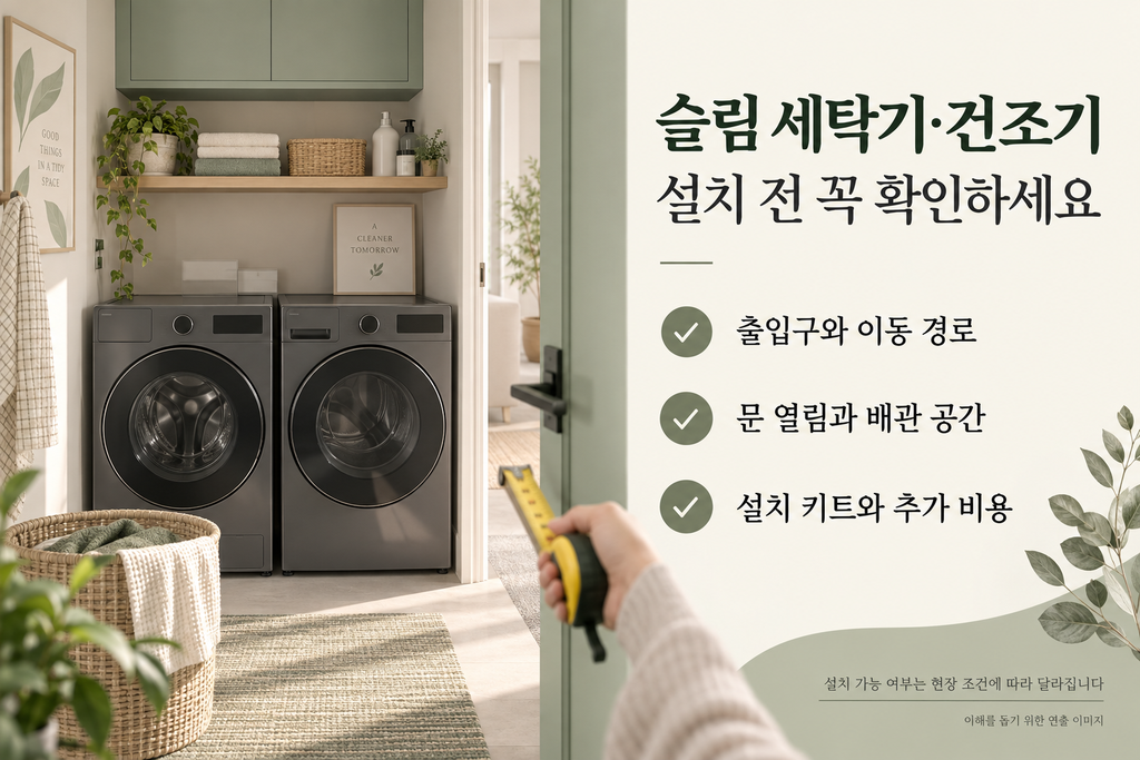 삼성 비스포크 AI 슬림 세탁기 건조기 추천, 13kg·10kg 가격과 좁은 세탁실 설치 조건