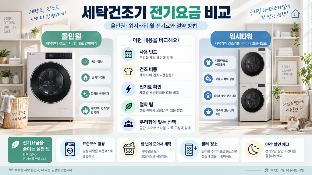 세탁건조기 전기요금 얼마나 나올까? 올인원·워시타워 월 전기료와 절약 방법