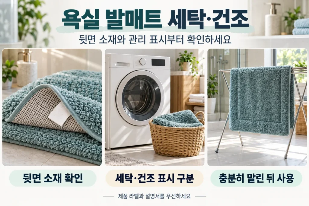 욕실 발매트 세탁·건조 전 확인, 뒷면 소재·탈수 쏠림·바닥 정리