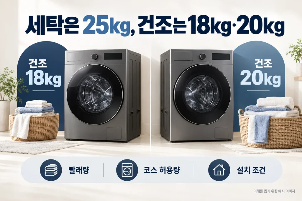삼성 AI콤보 건조 18kg·20kg 비교, 세탁은 같은 25kg인데 80만원 더 쓸까?