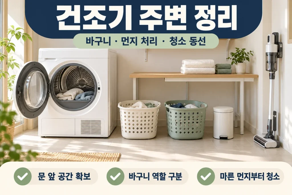 건조기 주변 정리 방법, 빨래 바구니·먼지 처리·청소 동선 점검