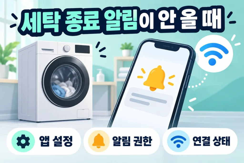 세탁건조기 종료 알림이 안 올 때, 앱 설정·휴대폰 권한·연결 상태 확인 순서