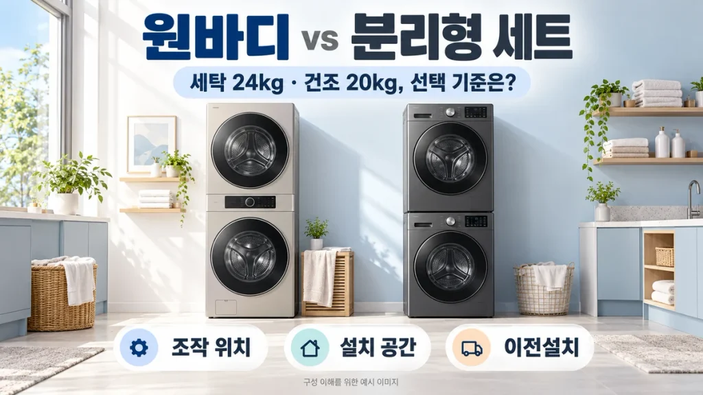 삼성 24kg·20kg 원바디와 분리형 세트 비교, 같은 용량에 13만원 차이라면?