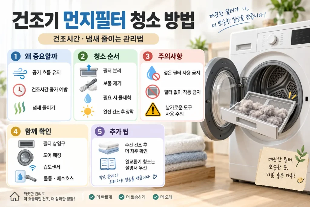 건조기 먼지필터 청소 방법, 건조시간·냄새 줄이는 관리법