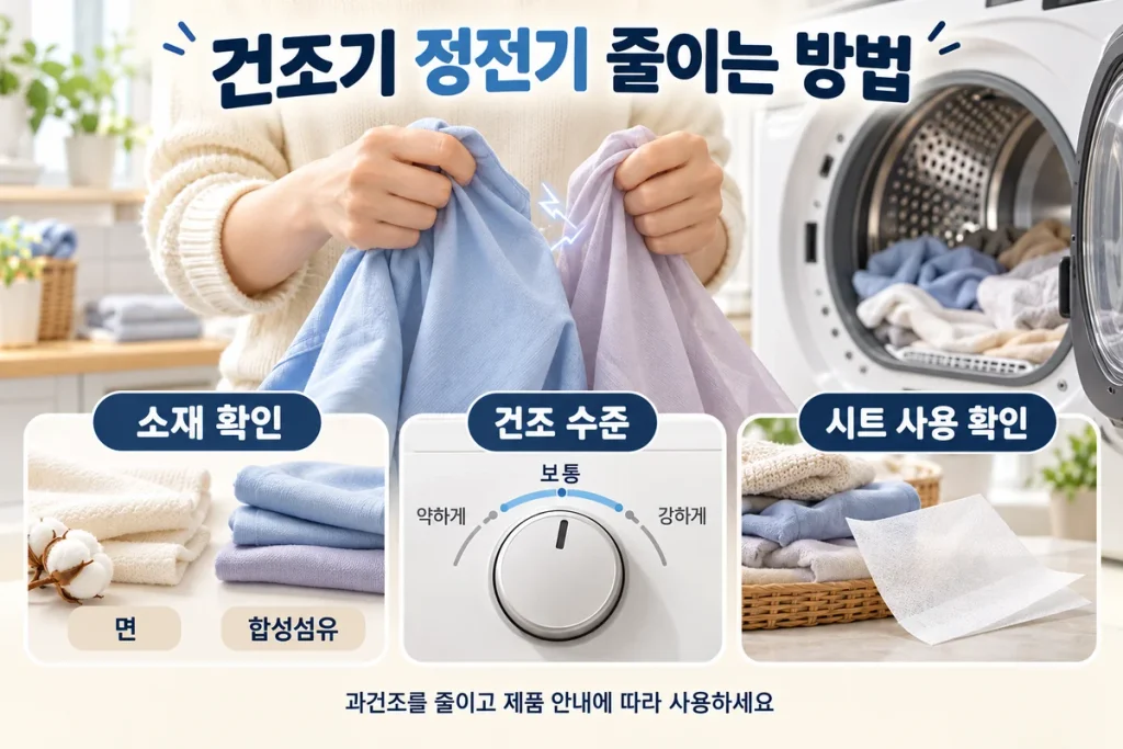 건조기 정전기 줄이는 방법, 옷 달라붙을 때 소재·건조 수준·시트 사용 점검